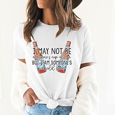 Women's T shirt Tee Graphic Patterned Letter Daily Going out Weekend T shirt Tee Short Sleeve Print Round Neck Basic Essential 100% Cotton White Black Pink S Lightinthebox