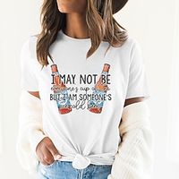 Women's T shirt Tee Graphic Patterned Letter Daily Going out Weekend T shirt Tee Short Sleeve Print Round Neck Basic Essential 100% Cotton White Black Pink S Lightinthebox - thumbnail