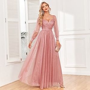 Women's Prom Dress Party Dress Swing Dress Long Dress Maxi Dress Light Red Long Sleeve Pure Color Ruched Summer Spring Fall V Neck Formal Evening Party 2023 S M L XL Lightinthebox