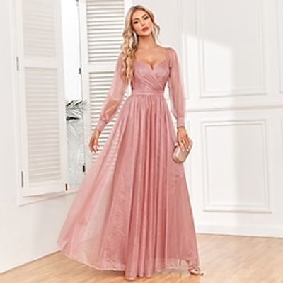 Women's Prom Dress Party Dress Swing Dress Long Dress Maxi Dress Light Red Long Sleeve Pure Color Ruched Summer Spring Fall V Neck Formal Evening Party 2023 S M L XL Lightinthebox