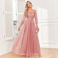 Women's Prom Dress Party Dress Swing Dress Long Dress Maxi Dress Light Red Long Sleeve Pure Color Ruched Summer Spring Fall V Neck Formal Evening Party 2023 S M L XL Lightinthebox - thumbnail