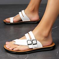 Men's Sandals Slippers Flip-Flops Flat Sandals Comfort Sandals Casual Beach Outdoor Vacation Leather Microfiber Breathable Buckle Yellow-Brown Red Brown Black Summer Lightinthebox