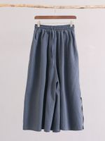 Vintage Solid Elastic Waist Drawstring Wide Leg Pants