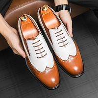 Men's Oxfords Derby Shoes Formal Shoes Brogue British Style Plaid Shoes Business Casual British Wedding Daily PU Breathable Comfortable Slip Resistant Lace-up Black Brown Color Block Spring Fall miniinthebox - thumbnail