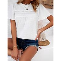 T shirt Tee Women's Black White Yellow Plain Eyelet Lace Daily Basic Modern Round Neck Regular Fit S Lightinthebox