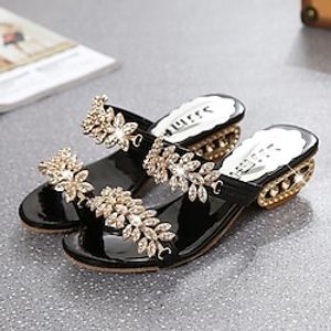 Women's Sandals Outdoor Daily Beach Sparkly Sandals Summer Sparkling Glitter Chunky Heel Open Toe Elegant Sweet Walking Shoes PU Leather Loafer Solid Colored Black Gold Silver Lightinthebox