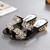 Women's Sandals Outdoor Daily Beach Sparkly Sandals Summer Sparkling Glitter Chunky Heel Open Toe Elegant Sweet Walking Shoes PU Leather Loafer Solid Colored Black Gold Silver Lightinthebox - thumbnail