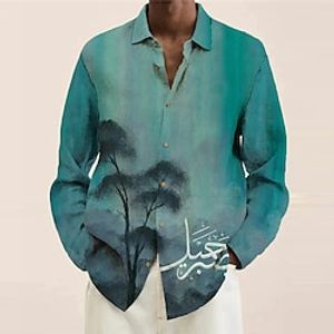 Men's Shirt 3D Print Coconut Tree Turndown Street Casual Button-Down Print Long Sleeve Tops Casual Fashion Breathable Blue miniinthebox