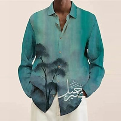 Men's Shirt 3D Print Coconut Tree Turndown Street Casual Button-Down Print Long Sleeve Tops Casual Fashion Breathable Blue miniinthebox