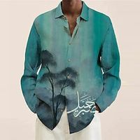 Men's Shirt 3D Print Coconut Tree Turndown Street Casual Button-Down Print Long Sleeve Tops Casual Fashion Breathable Blue miniinthebox - thumbnail