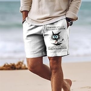 Men's Shorts Summer Shorts Beach Shorts Print Drawstring Elastic Waist Cartoon Comfort Breathable Short Outdoor Holiday Going out Cotton Blend Hawaiian Casual White Blue Lightinthebox