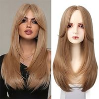 Blonde Wigs with Bangs Long Straight Blonde Wigs for Women Synthetic Hair Wigs with Full Fringe Colorful Cosplay Party Costume Wigs for Fashion Women(24 Inches) miniinthebox