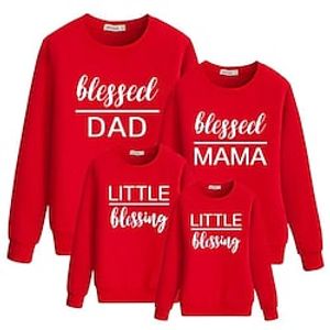 Family Sweatshirt Letter Casual Crewneck Black Red Long Sleeve Daily Matching Outfits Lightinthebox