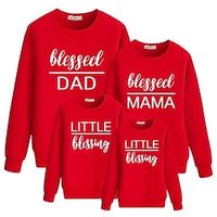 Family Sweatshirt Letter Casual Crewneck Black Red Long Sleeve Daily Matching Outfits Lightinthebox - thumbnail