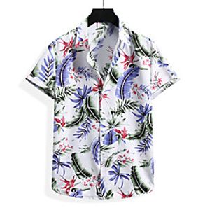 Men's Shirt Floral Graphic Leaves Print Short Sleeve Casual Tops Casual Tropical Beach White Black Lightinthebox