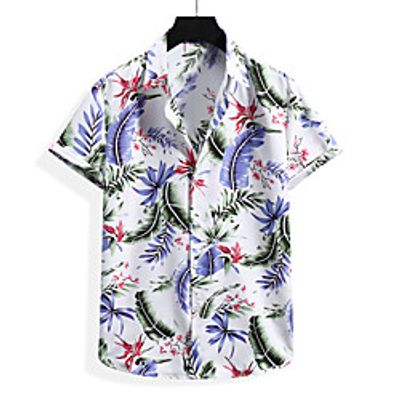 Men's Shirt Floral Graphic Leaves Print Short Sleeve Casual Tops Casual Tropical Beach White Black Lightinthebox