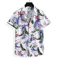 Men's Shirt Floral Graphic Leaves Print Short Sleeve Casual Tops Casual Tropical Beach White Black Lightinthebox - thumbnail