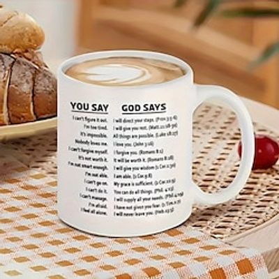 1pc You Say God Says Coffee Mug Ceramic Coffee Cups Inspirational Quotes Water Cups Summer Winter Drinkware Birthday Gifts Holiday Gifts Christmas Gifts New Year Gifts Lightinthebox