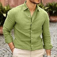 Men's Shirt Linen Shirt Button Up Shirt Casual Shirt Black Pink Army Green Long Sleeve Plain Lapel Spring   Fall Casual Daily Clothing Apparel miniinthebox - thumbnail