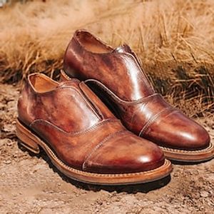 Men's Oxfords Retro Formal Shoes Walking Casual Daily Leather Comfortable Booties / Ankle Boots Loafer Dark Red Black Brown Spring Fall miniinthebox