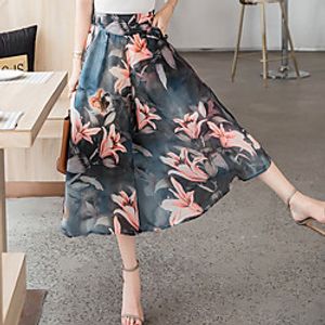 Women's Vacation Beach Elegant Streetwear Skirts Floral / Botanical Print Green Navy Blue miniinthebox