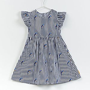 Kids Little Girls' Dress Blue  White Striped Bird School Causal Print White Midi Short Sleeve Regular Basic Princess Dresses Children's Day Fall Spring  Summer Loose 2-12 Years miniinthebox