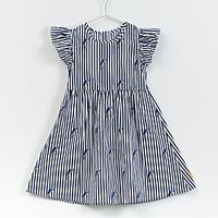 Kids Little Girls' Dress Blue  White Striped Bird School Causal Print White Midi Short Sleeve Regular Basic Princess Dresses Children's Day Fall Spring  Summer Loose 2-12 Years miniinthebox - thumbnail