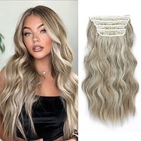 Clip in Hair Extensions Long Wavy Curly Ash Blonde to Platinum Blonde Hair Extensions Natural Soft Synthetic Hair Extension 4PCS Thick Double Weft Hairpieces Full Head For Women 20Inch miniinthebox - thumbnail