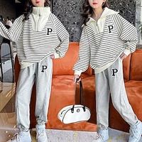 2 Pieces Kids Girls' Hoodie  Pants Clothing Set Outfit Letter Stripe Long Sleeve Cotton Set Vacation Fashion Casual Winter Fall 4-13 Years White miniinthebox - thumbnail