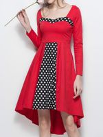 Polka Dot Patchwork Irregular Long Sleeve Women Dresses