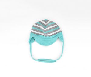 Toddlers Boys Stripe Beanie  Turquoise/Gray/White