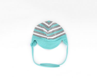Toddlers Boys Stripe Beanie  Turquoise/Gray/White
