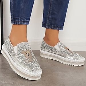 Women's Slip-Ons Loafers Glitter Crystal Sequined Jeweled Comfort Shoes Plus Size Daily Walking Summer Rhinestone Flat Heel Round Toe Fashion Casual Comfort Glitter Loafer Cartoon Animal Patterned Lightinthebox