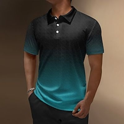 Graphic Color Block Men's Casual Print Polo Shirt Polo Set Daily Wear Vacation Weekend Polyester Taffeta Short Sleeve Turndown Polo Shirts Blue Purple Spring  Summer S M L Micro-elastic Lapel Polo Lightinthebox