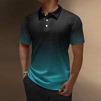 Graphic Color Block Men's Casual Print Polo Shirt Polo Set Daily Wear Vacation Weekend Polyester Taffeta Short Sleeve Turndown Polo Shirts Blue Purple Spring  Summer S M L Micro-elastic Lapel Polo Lightinthebox - thumbnail