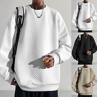 Men's Sweatshirt Black White Khaki Crew Neck Plain Patchwork Sports  Outdoor Daily Holiday Streetwear Casual Spring   Fall Clothing Apparel Hoodies Sweatshirts  Lightinthebox