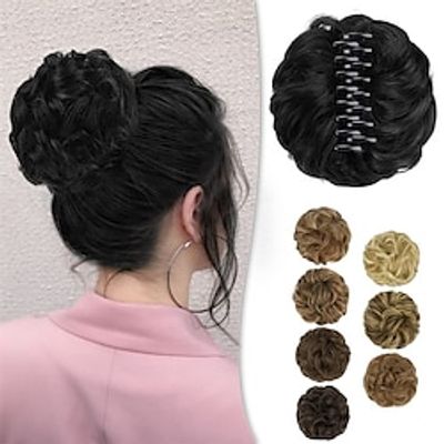 Claw Clip Messy Bun Hair Piece Wavy Curly Messy Hair Bun Scrunchies For Women Claw Clip on Chignon Hairpieces Synthetic Black Hair Rose Hair Bun Extensions for Women Lightinthebox