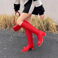 Women's Boots Biker boots Heel Boots Daily Knee High Boots Buckle Chunky Heel Round Toe Fashion Minimalism PU Zipper Black White Red Lightinthebox