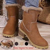 Women's Boots Platform Boots Snow Boots Combat Boots Outdoor Work Daily Fleece Lined Booties Ankle Boots Summer Winter Wedge Heel Round Toe Vintage Fashion Casual Suede Zipper Black Brown Khaki miniinthebox - thumbnail