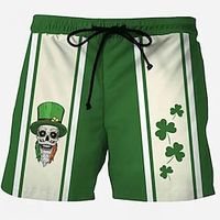 Men's Shorts Summer Shorts Beach Shorts Drawstring Elastic Waist Color Block Four Leaf Clover Breathable Soft Holiday St. Patrick's Day Fashion Streetwear Green Micro-elastic Lightinthebox - thumbnail