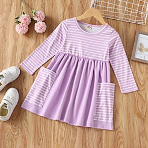 Kids Toddler Little Girls' Dress Striped Purple Long Sleeve Active Cute Dresses Fall Spring Loose miniinthebox