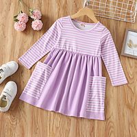 Kids Toddler Little Girls' Dress Striped Purple Long Sleeve Active Cute Dresses Fall Spring Loose miniinthebox - thumbnail
