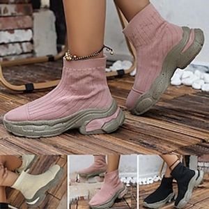 Women's Sneakers Boots Plus Size Flyknit Shoes High Top Sneakers Outdoor Daily Booties Ankle Boots Platform Round Toe Casual Comfort Minimalism Running Walking Elastic Fabric Lace-up Solid Color Lightinthebox
