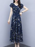 V- Neck Floral Printed Maxi Dress - thumbnail