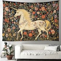 Floral Plant Unicorn Hanging Tapestry Wall Art Large Tapestry Mural Decor Photograph Backdrop Blanket Curtain Home Bedroom Living Room Decoration miniinthebox - thumbnail
