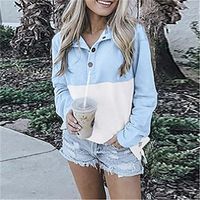 Women's Blouse Shirt Light Blue Black Pink Color Block Button Long Sleeve Casual Basic Shirt Collar Regular S Lightinthebox - thumbnail