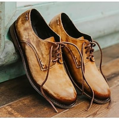 Men's Oxfords Derby Shoes Retro Formal Shoes Walking Casual Christmas Daily Xmas Leather Comfortable Booties  Ankle Boots Loafer Black Yellow Spring Fall Lightinthebox