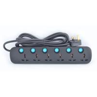 Terminator 6 Way Universal Power Extension Socket 3X1.25MM2 Black Body & Blue Switch 3M Cable 13A Plug - TPB626AB