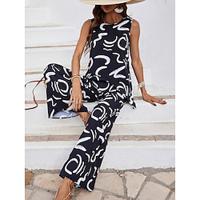 Women's Tank Top Pants Sets Graphic Casual Daily Black Print Sleeveless Fashion Round Neck Regular Fit Summer Lightinthebox