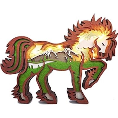 Lighted Christmas Wooden Crafts, Wood Carving Animal Crafts Creative Holiday Gift Desktop Decorations Multi-layer Carved Wooden Ornaments Lightinthebox